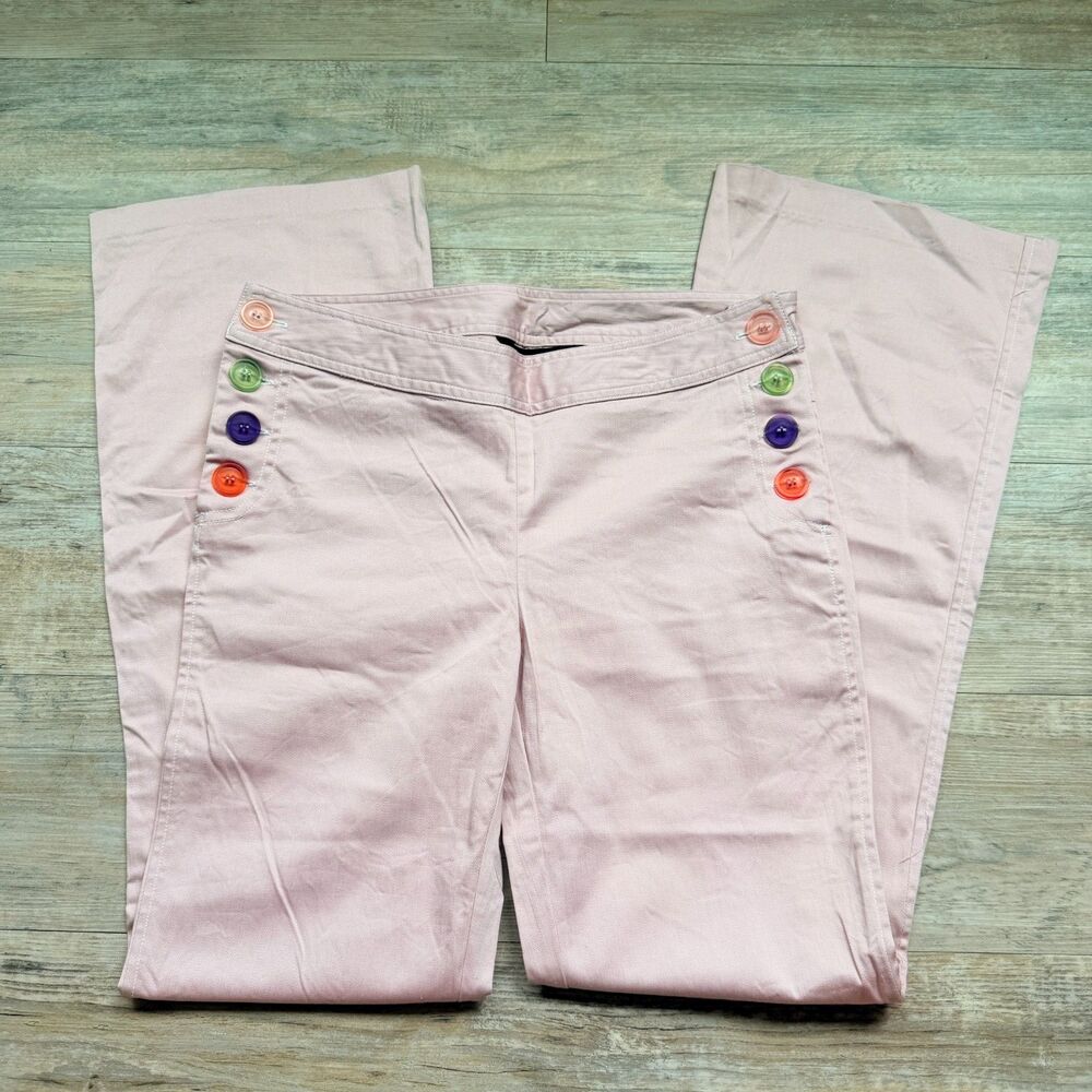 Y2K Whimsical Pink Sailor Pants Medium 30 Waist Wide Leg Colorful Button Detail